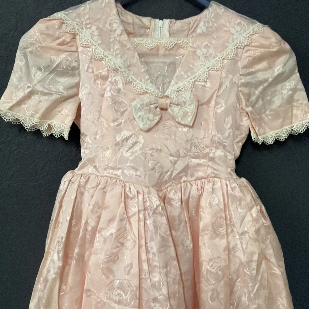Vintage Handmade Toddler Girls Pink Floral Lace Party Dress Pageant Holiday‎